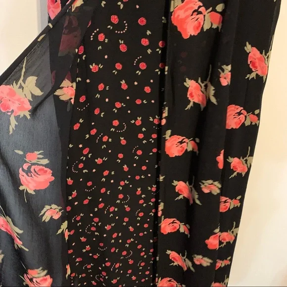 Indira L rayon midi dress ditzy floral flowers roses button front lined soft - Picture 5 of 14